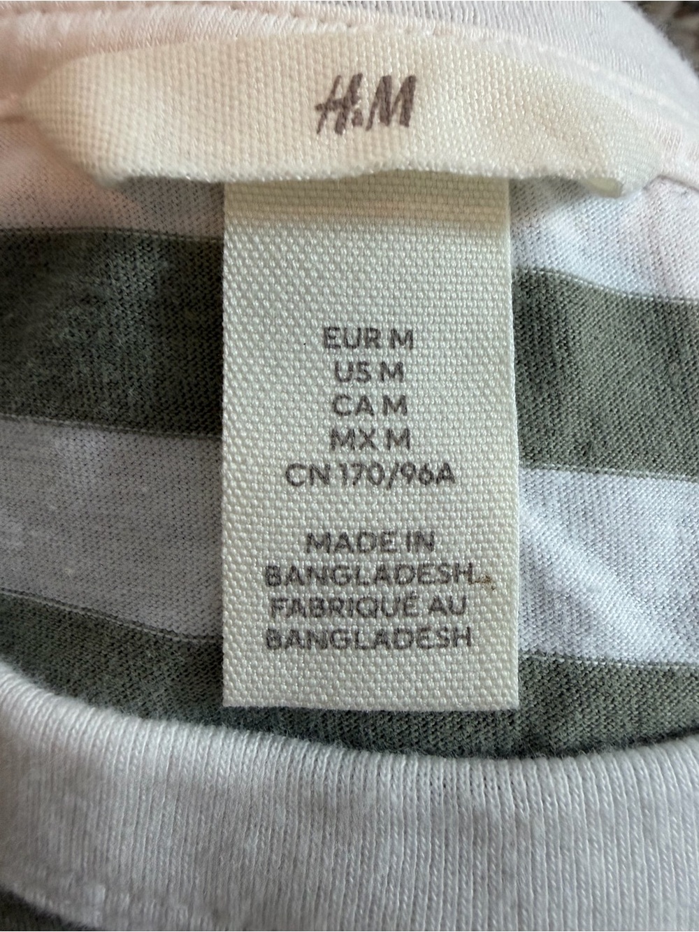 Women's H&M Olive Green & White Crew Neck Striped Long Sleeve Tee Size M - Picture 3 of 4